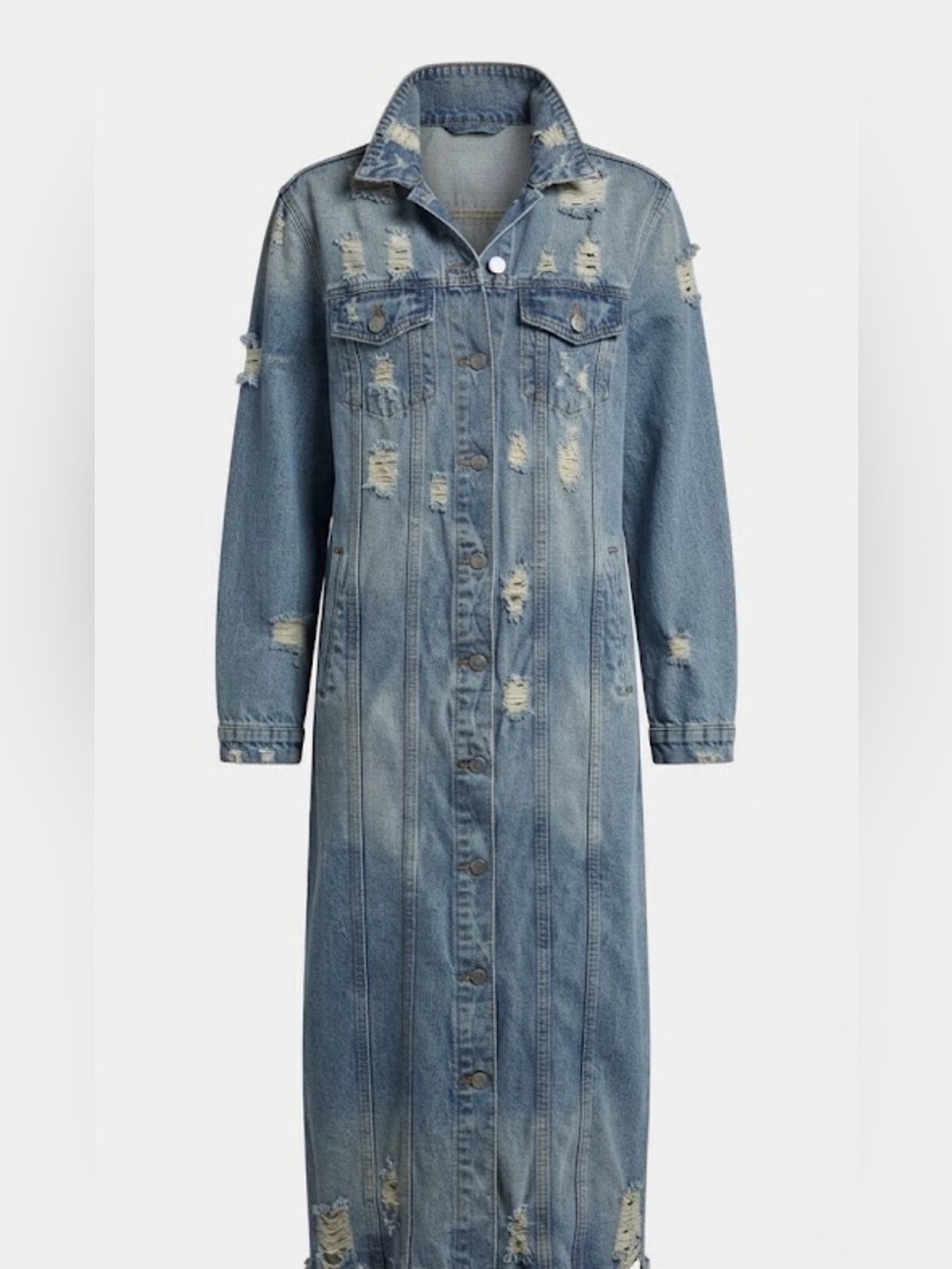 Carole Christian Long Jean Jacket Boho Grunge Duster Small